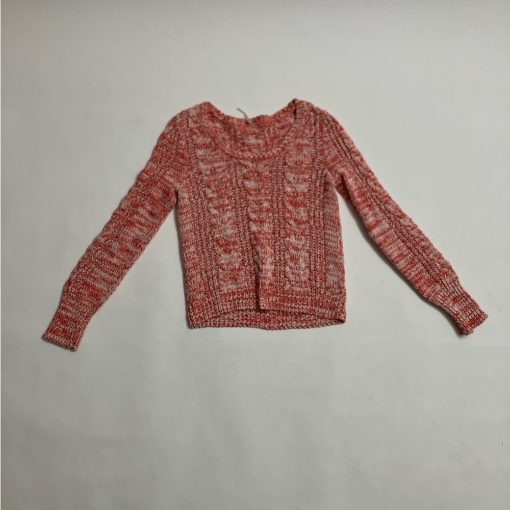 FREE PEOPLE slightly cropped orange and white sweater